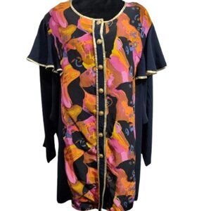 Vintage Best Image Ruffle Blouse Gold Lamé Trim Wide Arms Women's Large